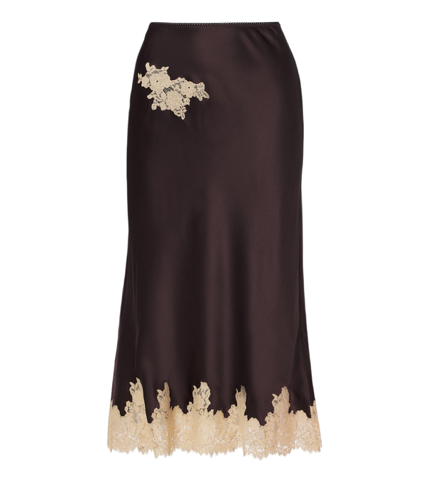Dôen Elowen lace-trimmed silk satin slip skirt