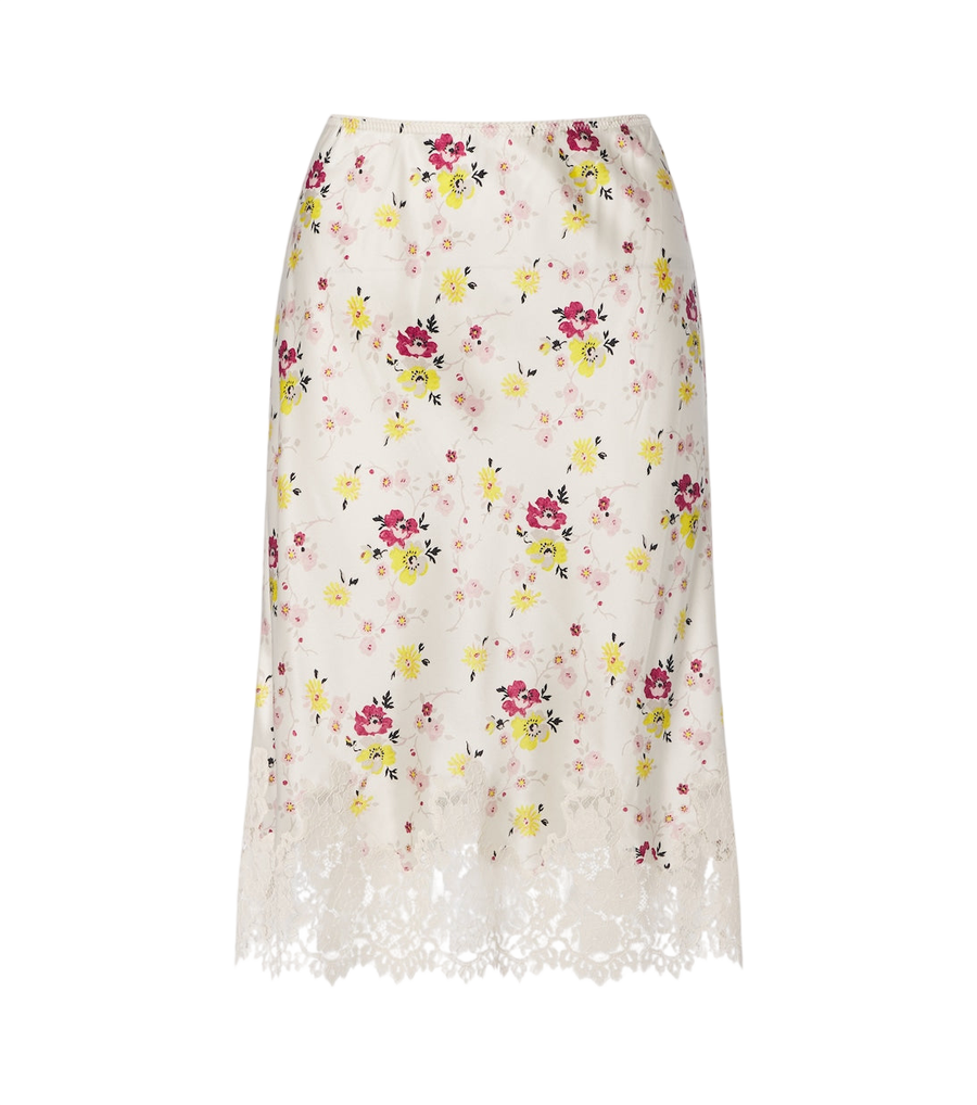 Dôen Elowette lace-trimmed silk satin midi skirt