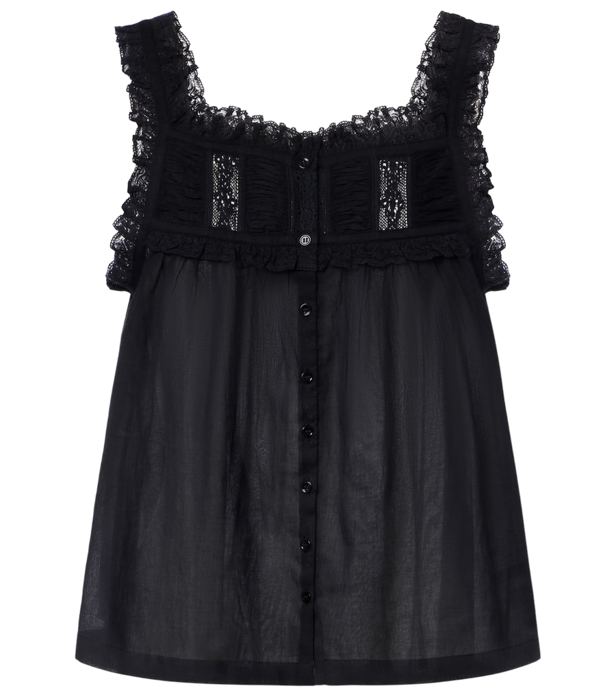 Dôen Fidella lace-trimmed cotton top