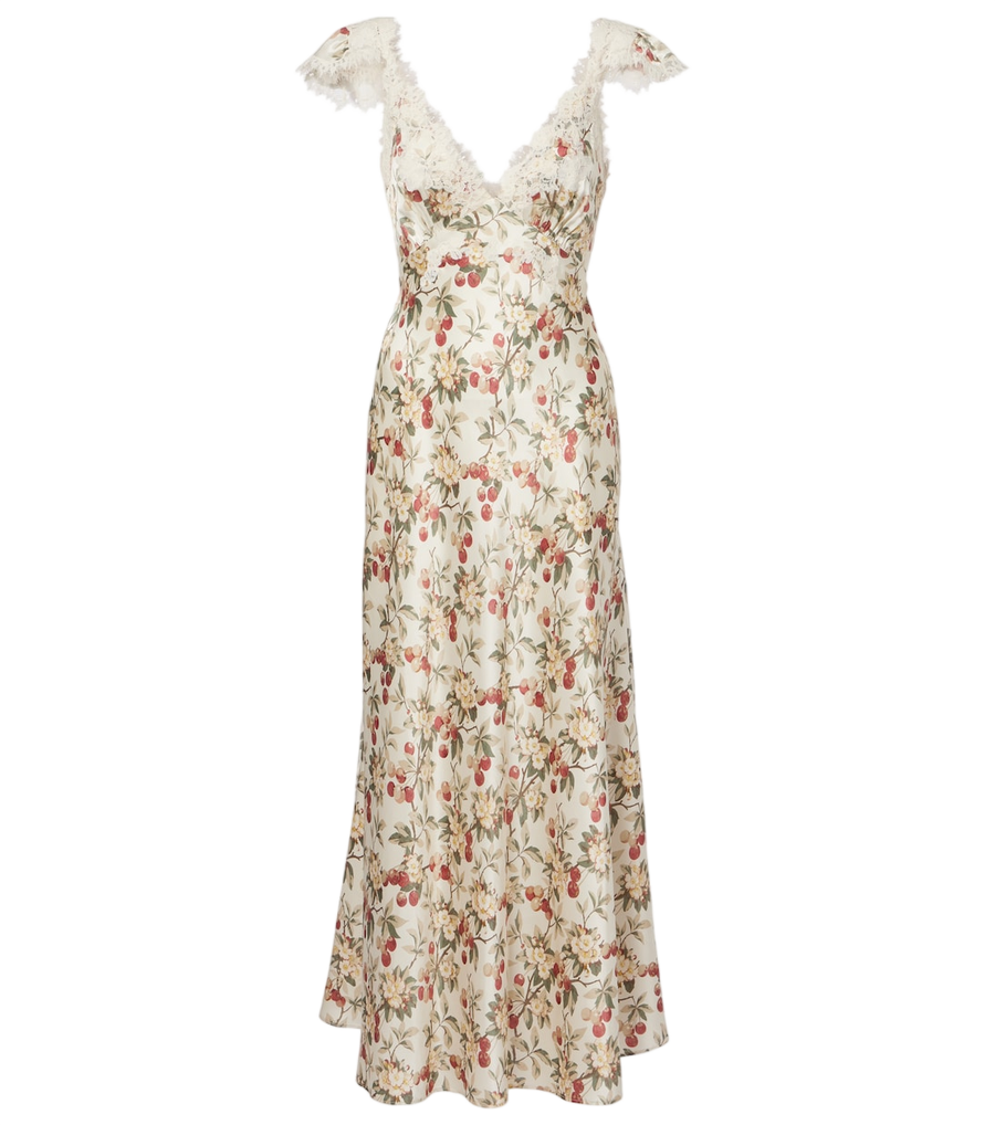Dôen Fiona lace-trimmed silk midi dress