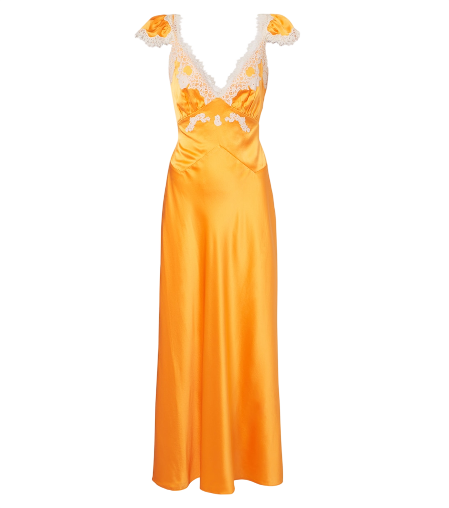 Dôen Fiona lace-trimmed silk satin maxi dress