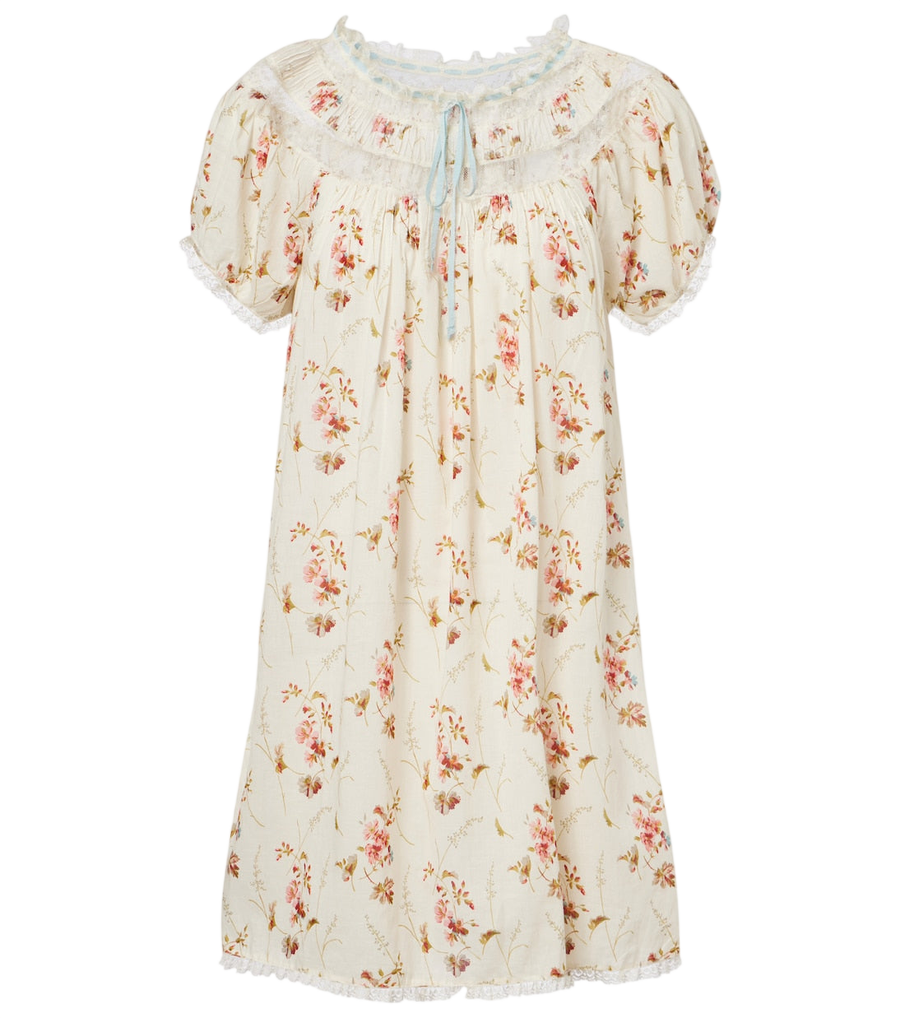 Minivestido Dôen de popelina de algodón con ribete de encaje floral