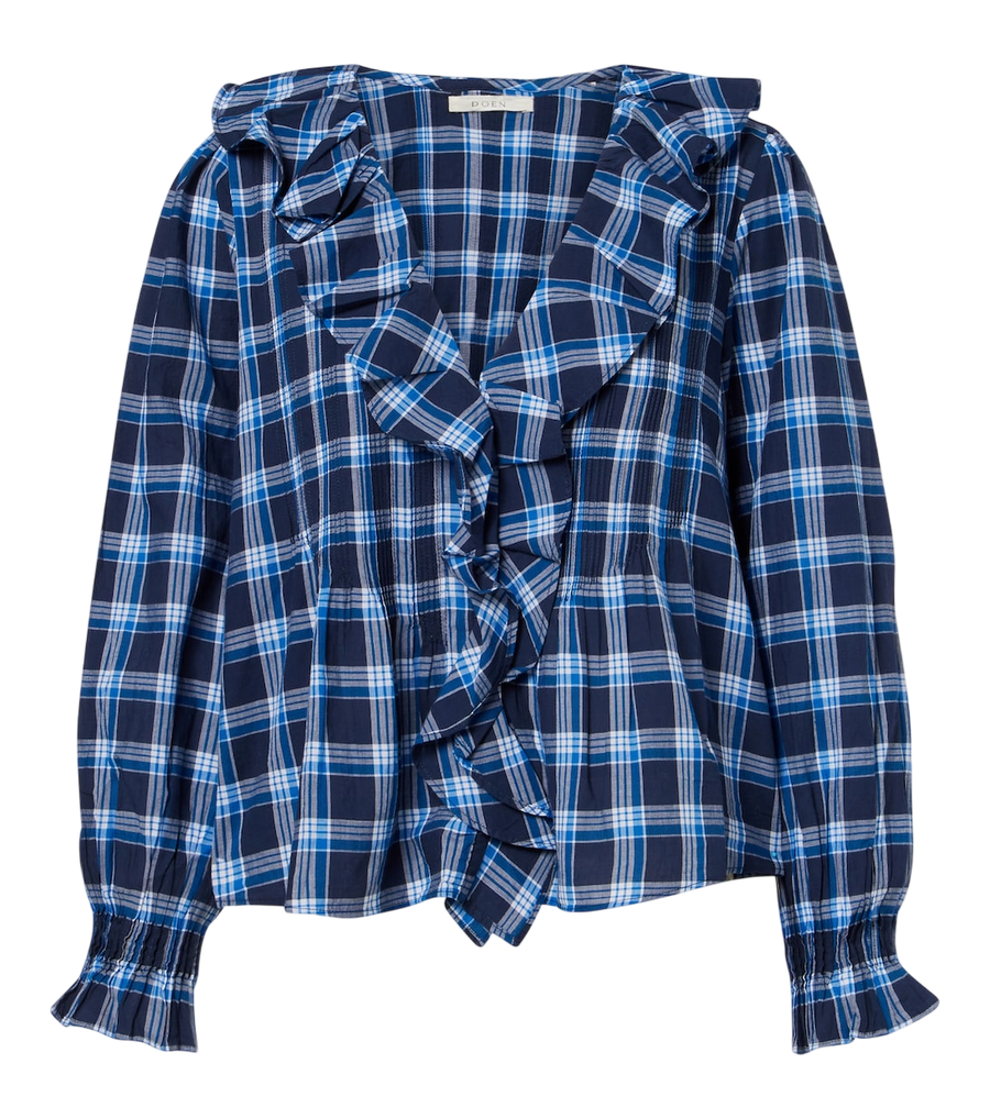 Blusa Dôen Hardy de algodón a cuadros con volantes
