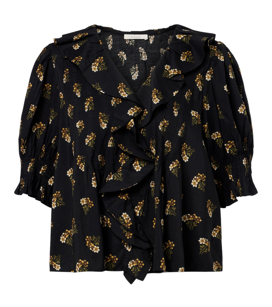 Blouse à volants en mélange de coton à motif floral Henri de Dôen