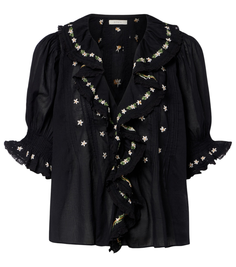 Blouse Dôen Hettie en coton à volants et broderies florales