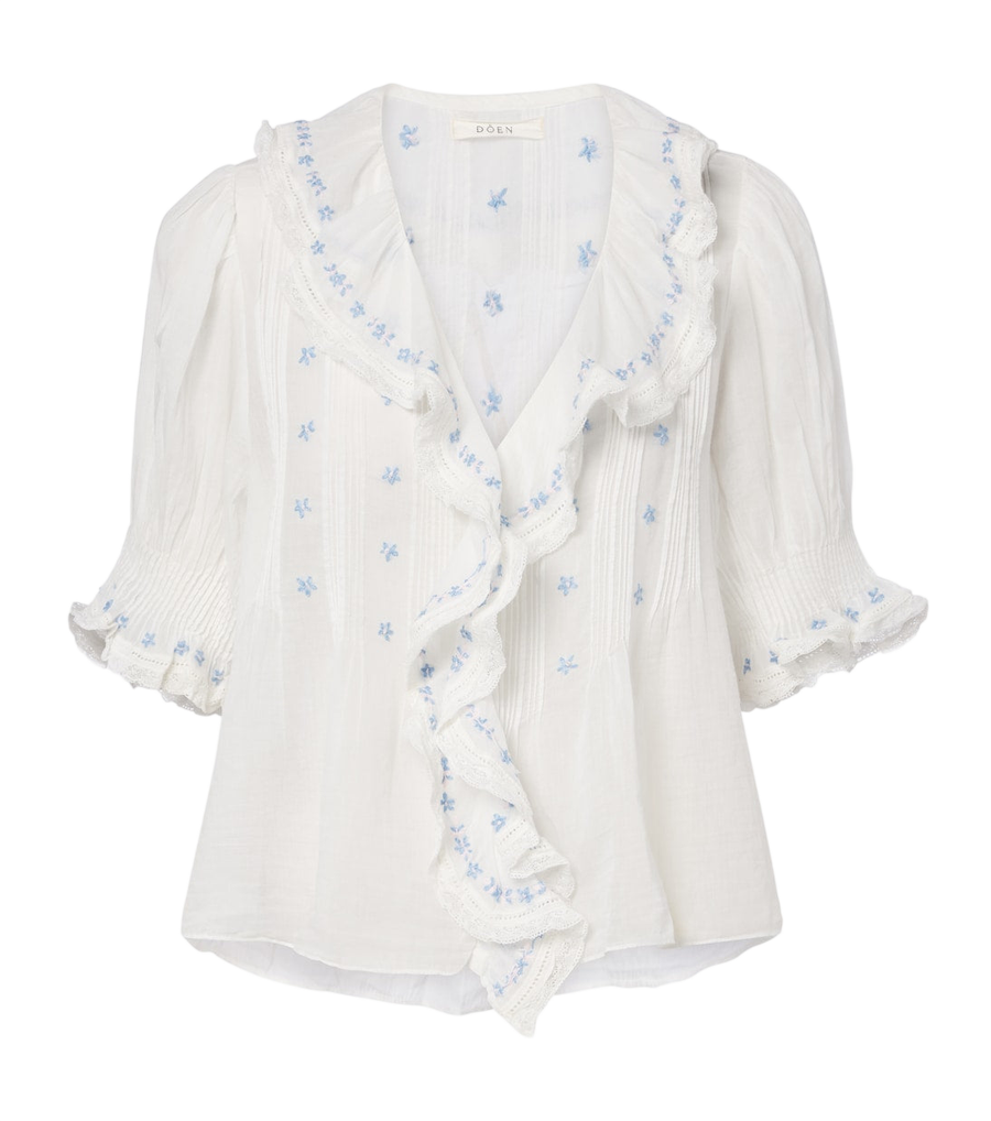 Dôen Hettie floral ruffled cotton top