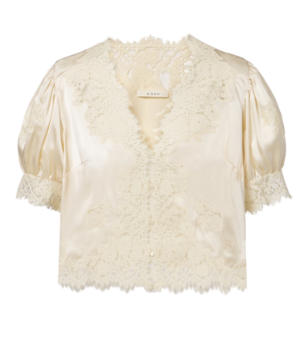Dôen Idella lace-trimmed silk satin top