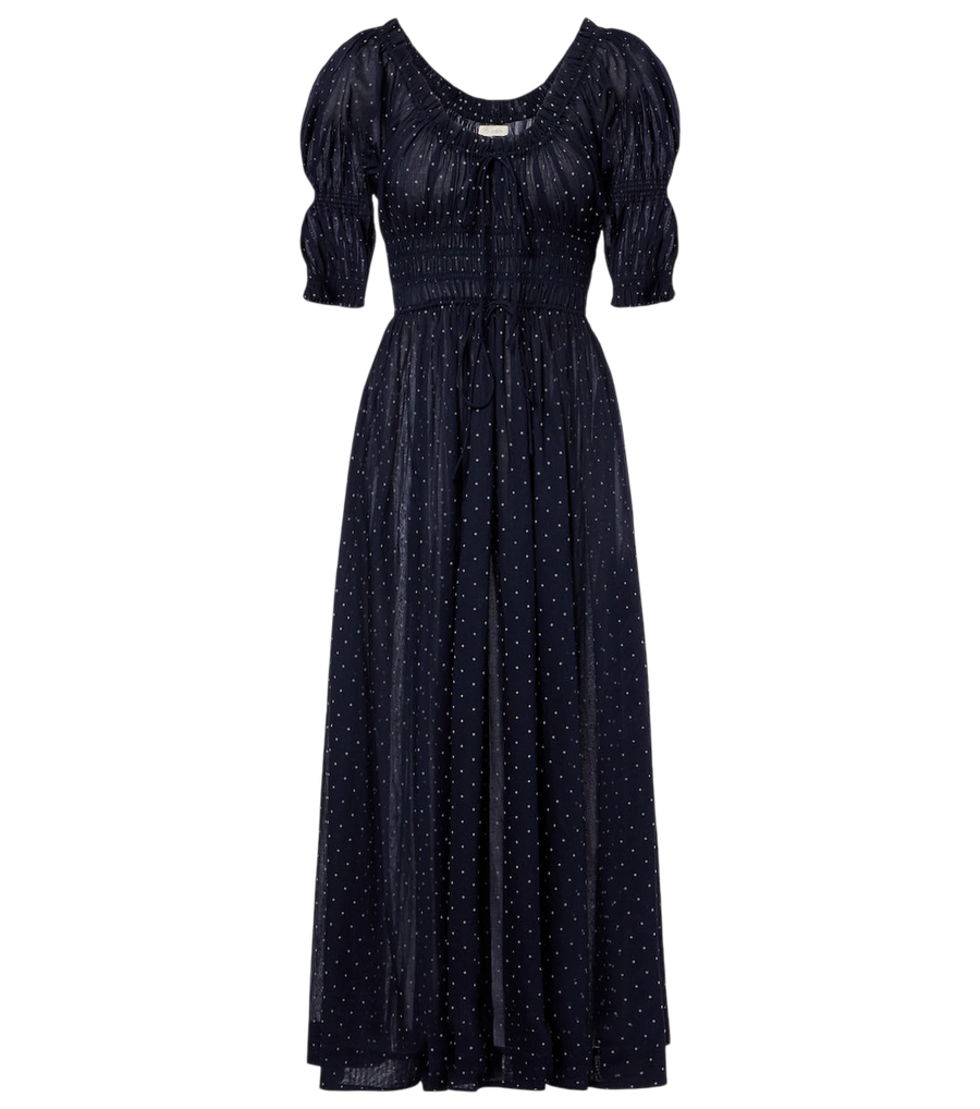 Dôen Ischia gathered polka-dot cotton midi dress