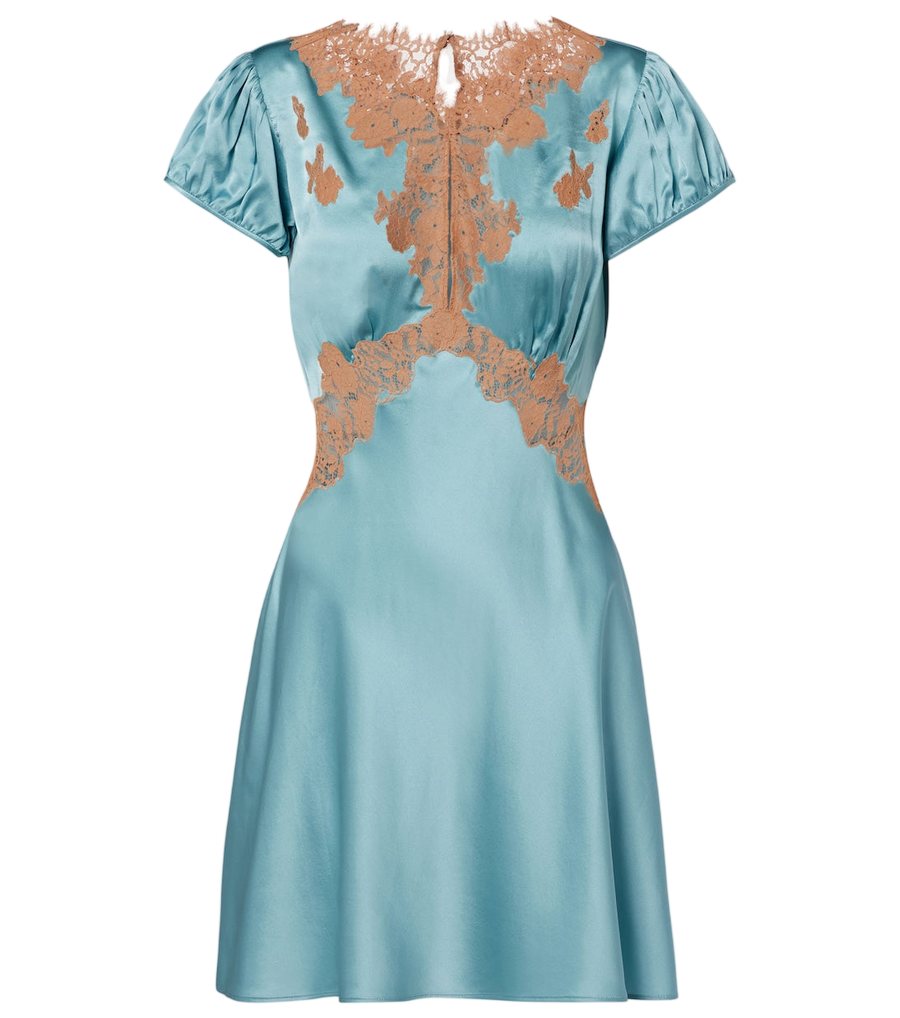 Mini-robe en satin de soie à bordure en dentelle Dôen Junia