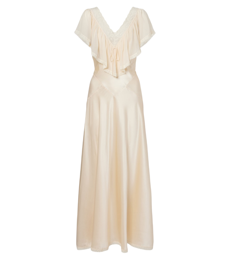 Dôen Léoris lace-trimmed ruffled silk midi dress