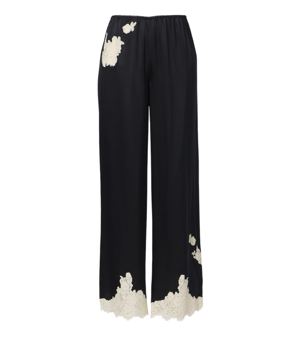 Pantalon large en satin de soie à finitions en dentelle Lavon de Dôen