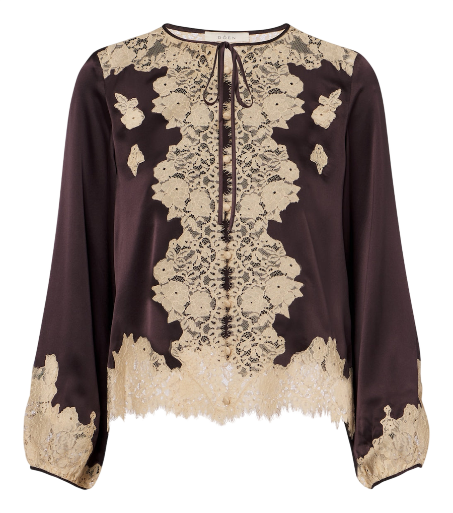 Dôen Lucine lace-trimmed silk satin blouse