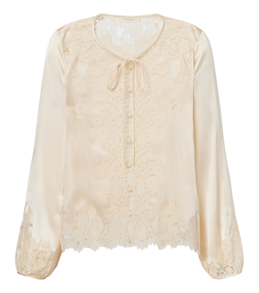 Blusa de satén de seda con ribete de encaje Lucine de Dôen