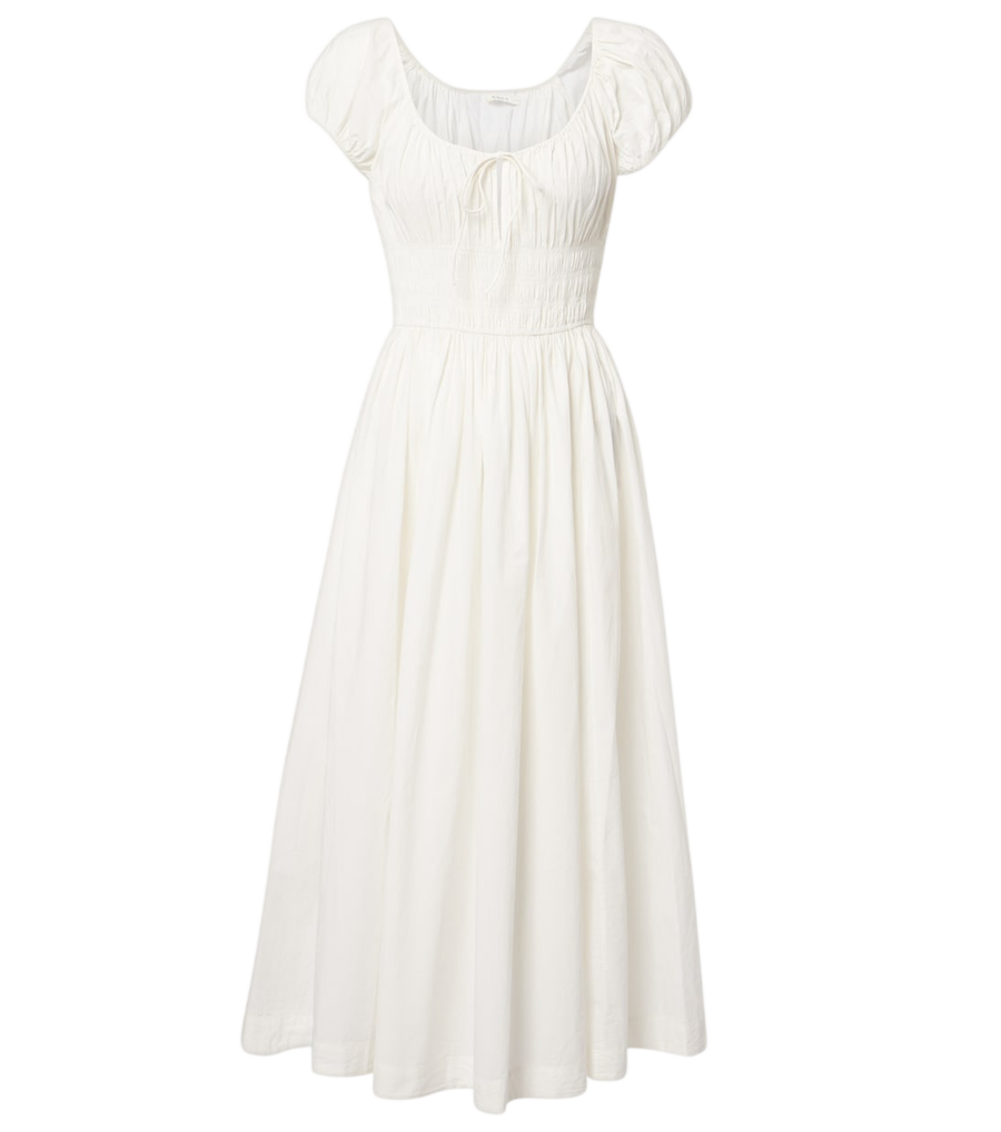 Dôen Vestido midi Quinn em popelina de algodão com franzido smock