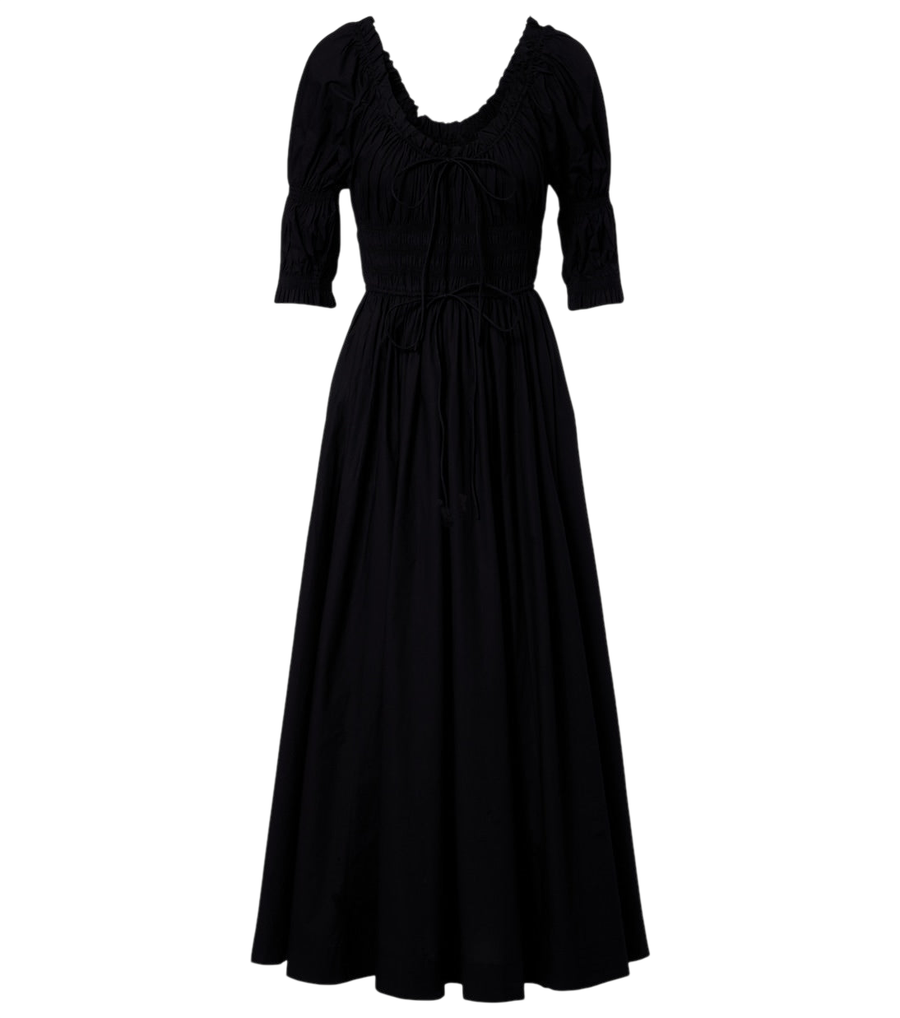Vestido midi de algodón fruncido Dôen