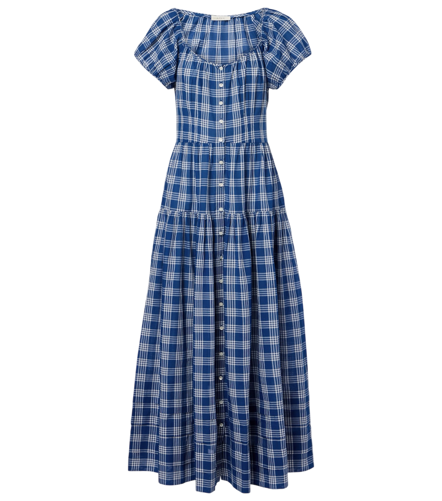 Dôen Valenne checked cotton midi dress