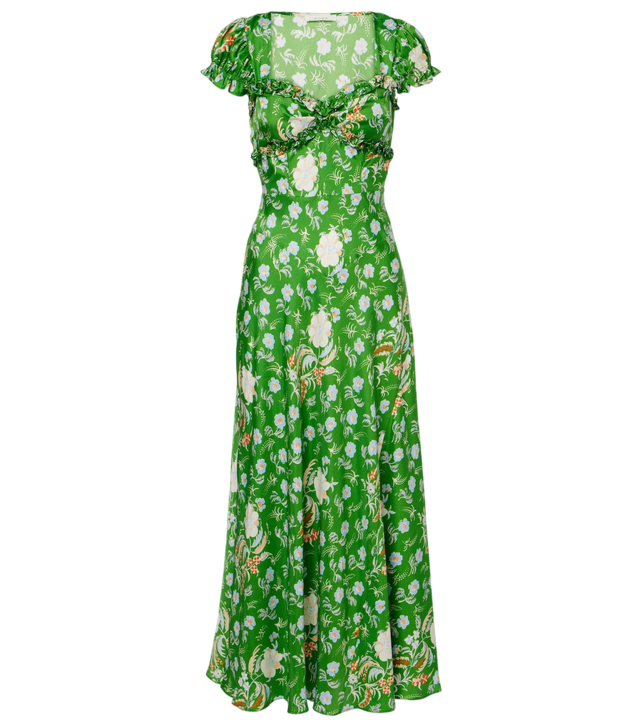 Robe longue en satin de soie à fleurs Dôen Valerine