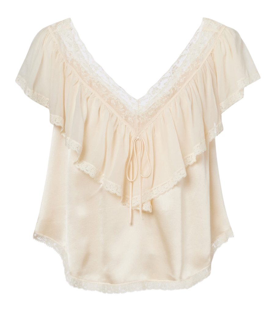 Dôen Yadira lace-trimmed ruffled silk blouse