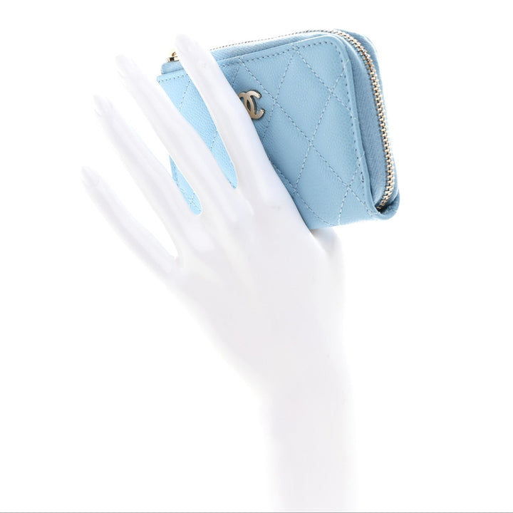 Chanel Caviar Quilted Zipped Key Holder Case Light Blue