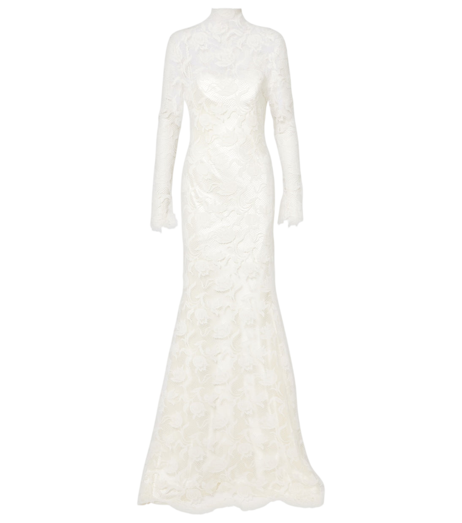 Robe de mariée Danielle Frankel Bridal Adena en laine et soie, bordée de dentelle florale