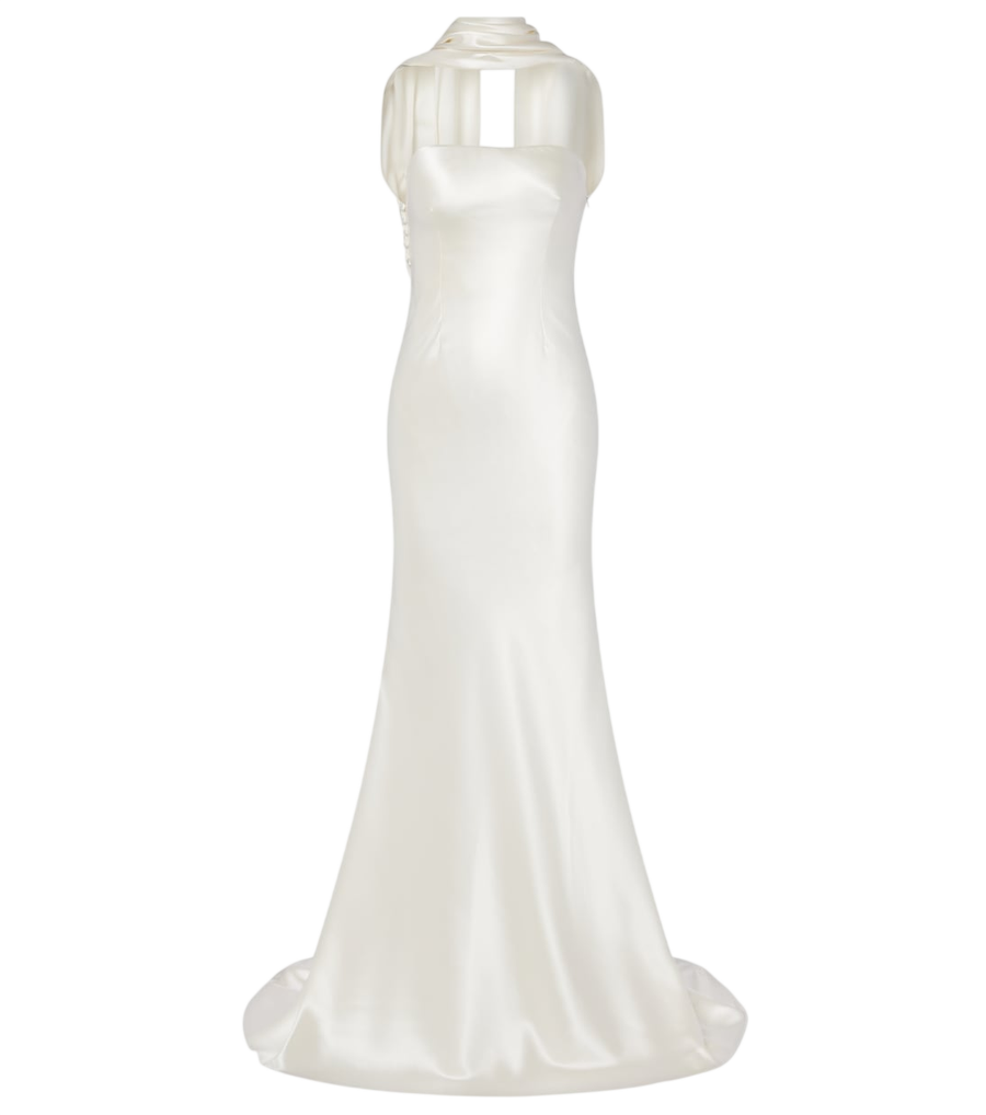 Vestido de novia estilo bustier de seda y lana River de Danielle Frankel