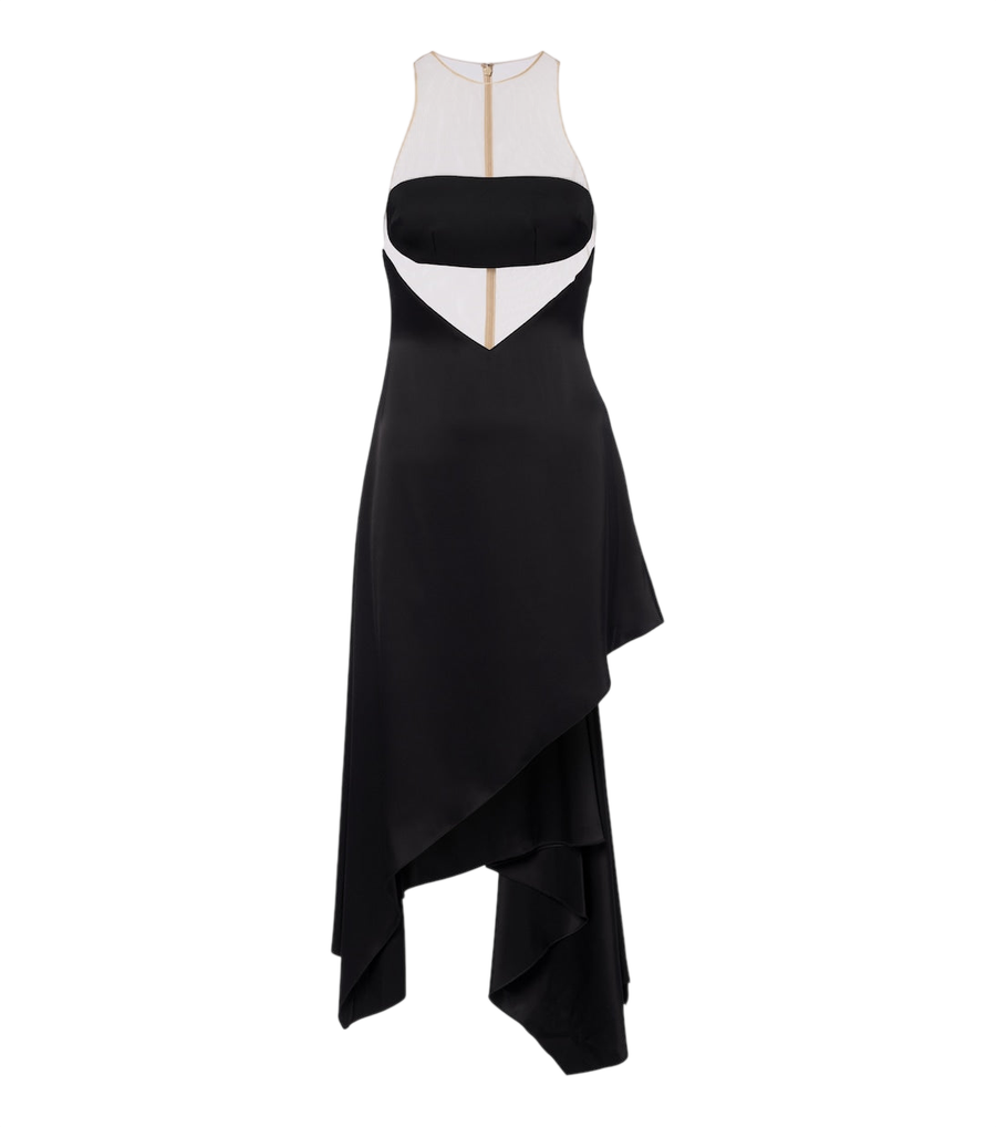 David Koma Asymmetric mesh-paneled midi dress