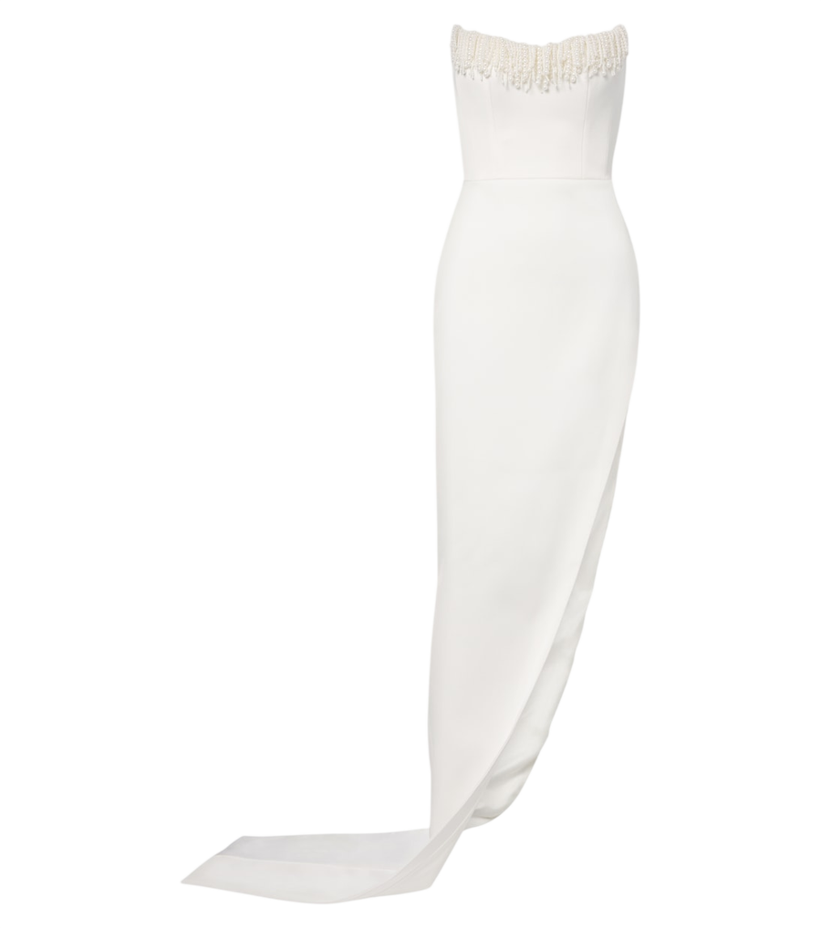 David Koma Beaded fringed strapless bustier gown