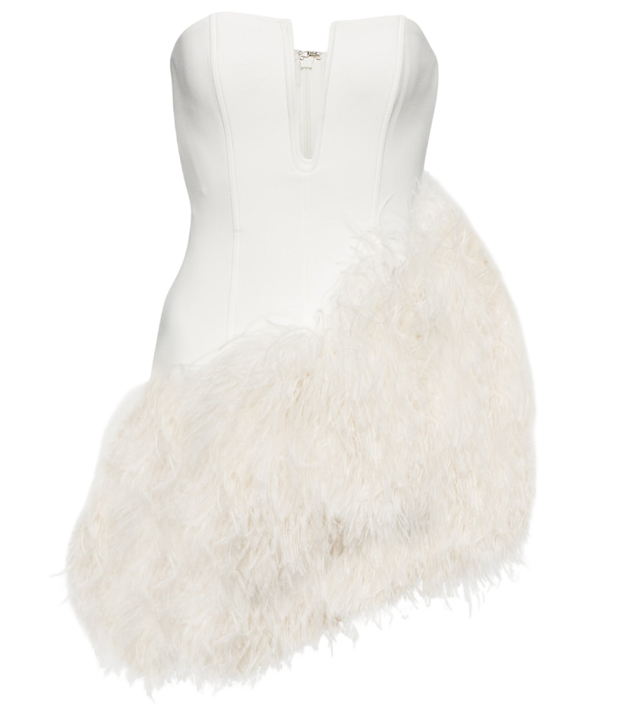 David Koma Bridal feather-trimmed cady minidress