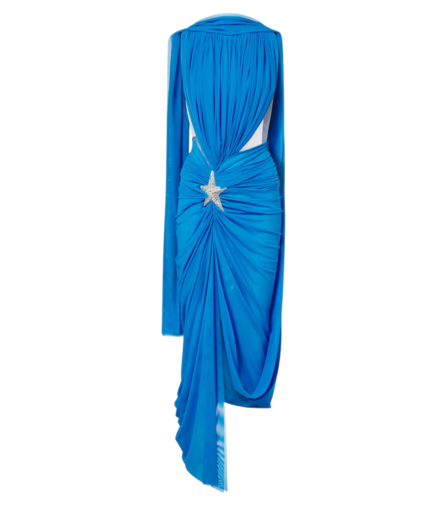 David Koma Draped embellished tulle midi dress