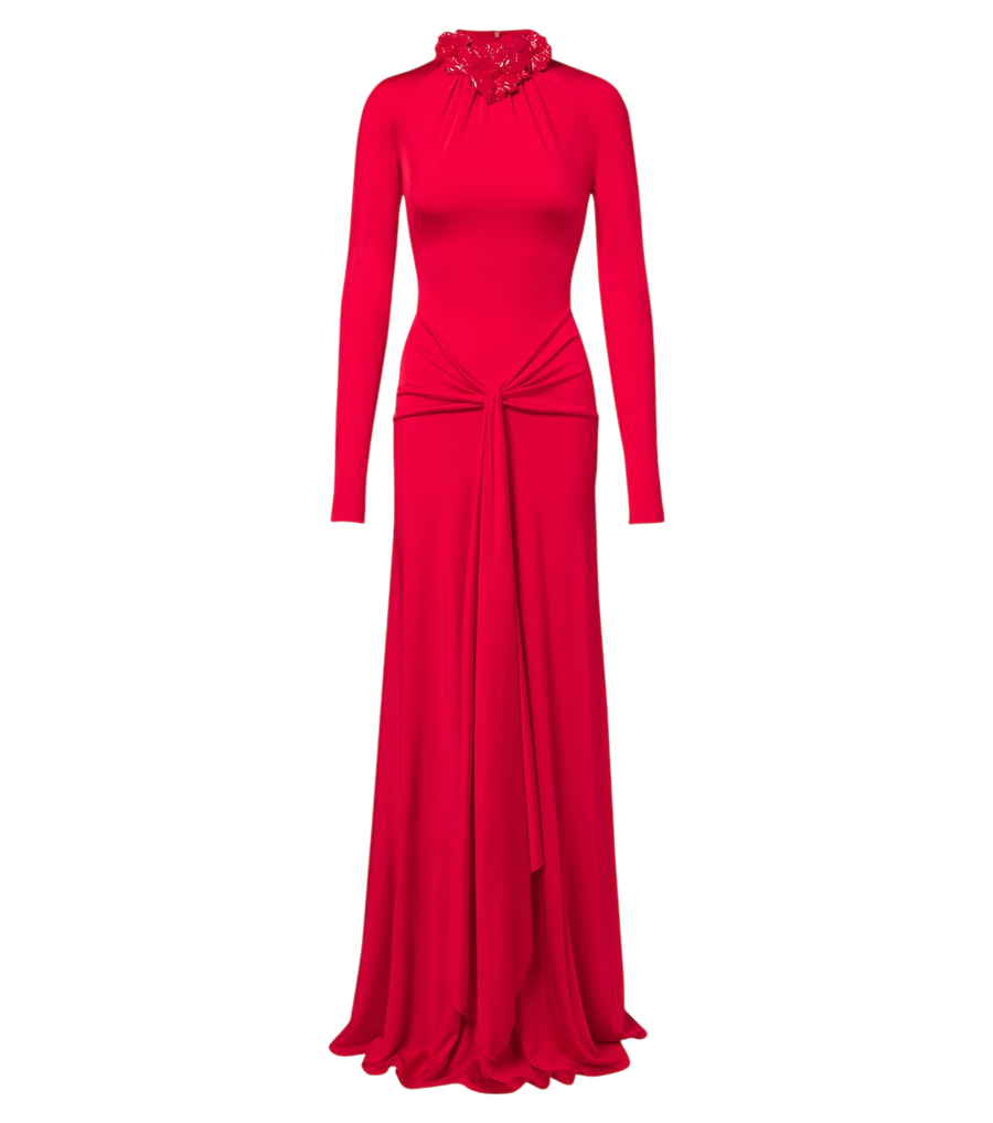 David Koma Draped floral-appliqué gown
