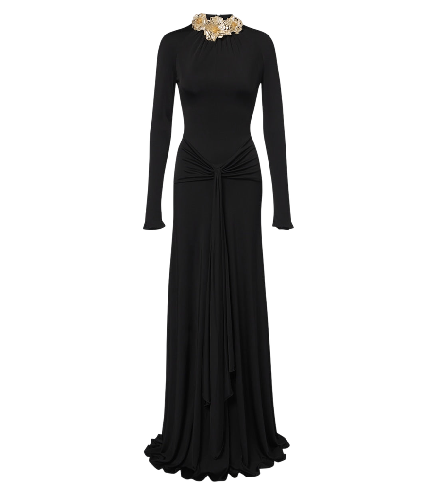 David Koma Draped floral-appliqué gown