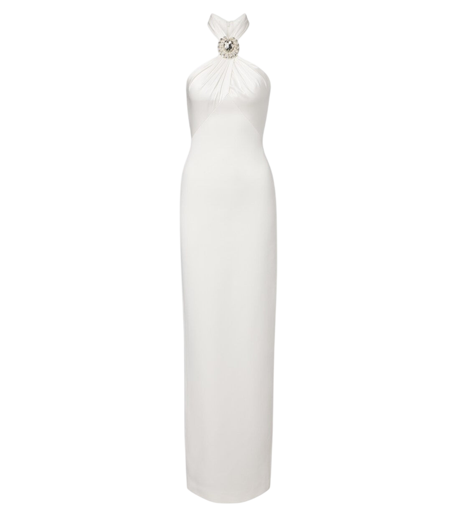 Vestido de satén con cuello halter y adornos de David Koma