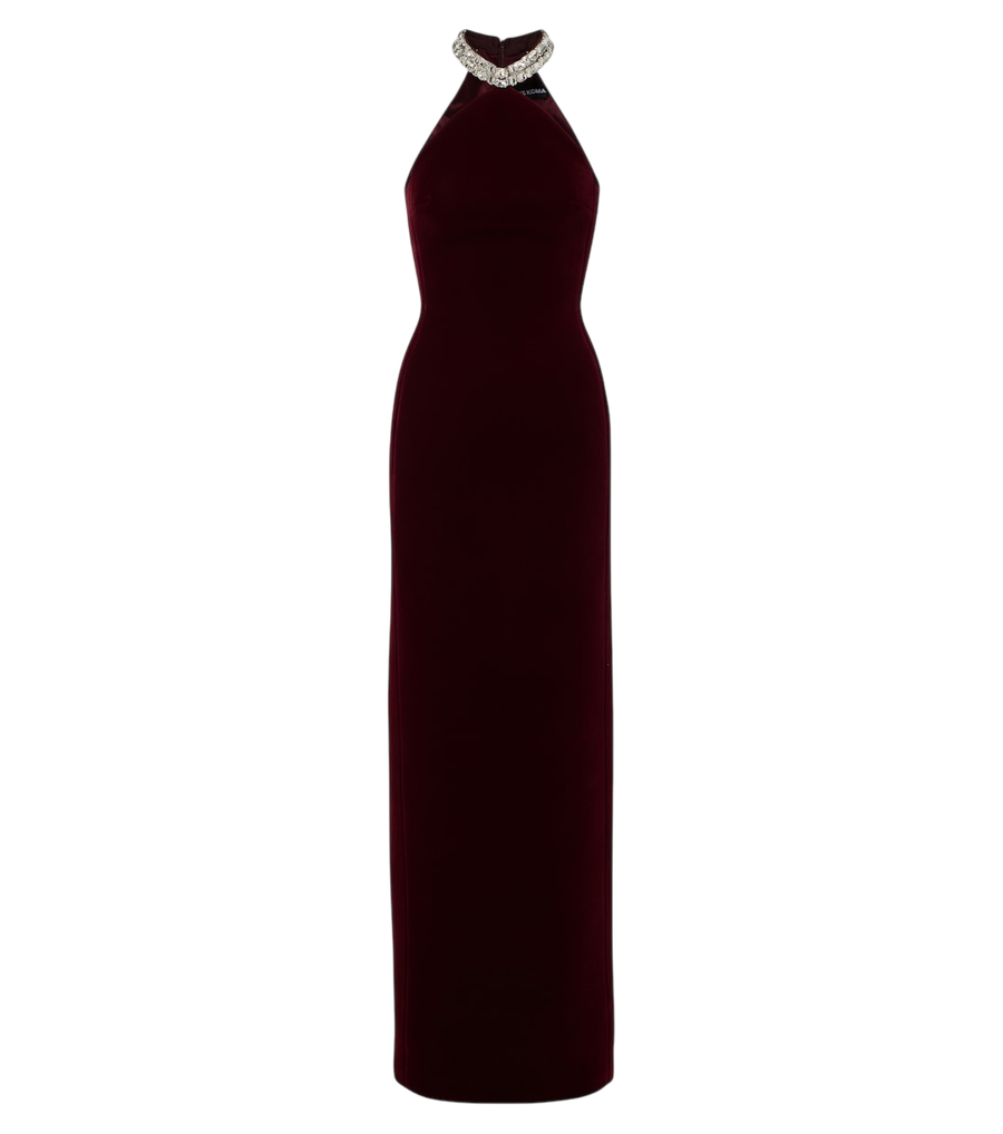 David Koma Embellished halterneck velvet gown