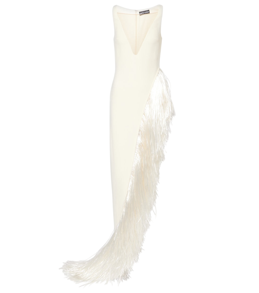 David Koma Fringed asymmetric cady gown