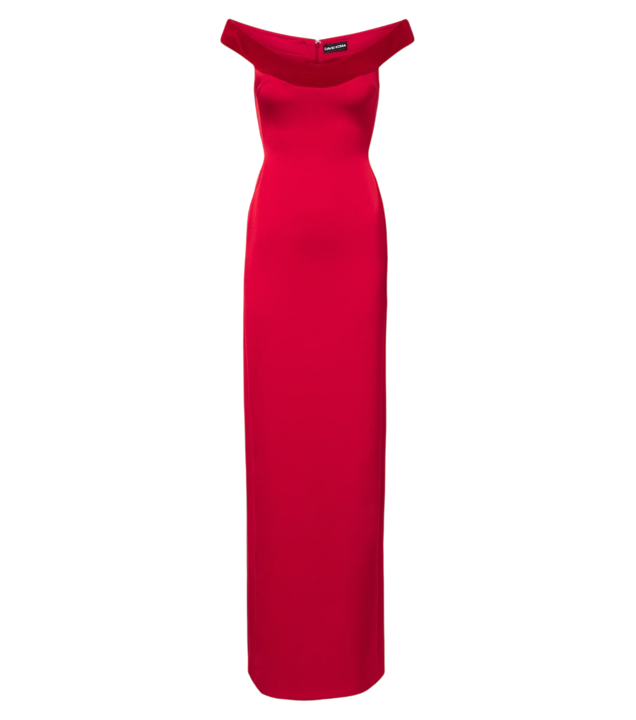 Robe en satin à épaules dénudées et bordure en velours David Koma