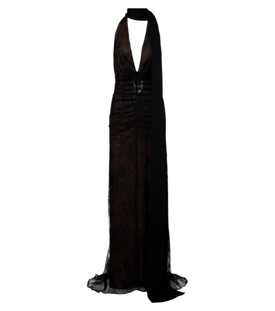 Vestido largo de tul con encaje y espalda abierta Amora de De La Vali