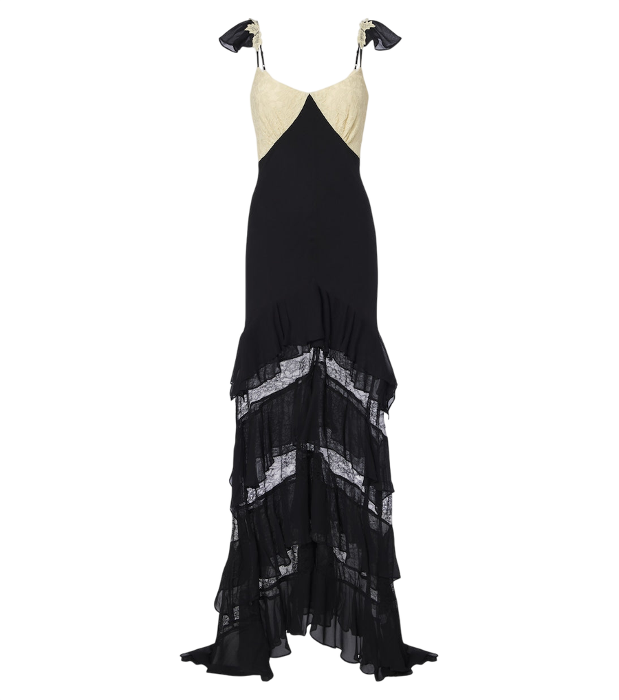 De La Vali Auralite lace-paneled tiered gown