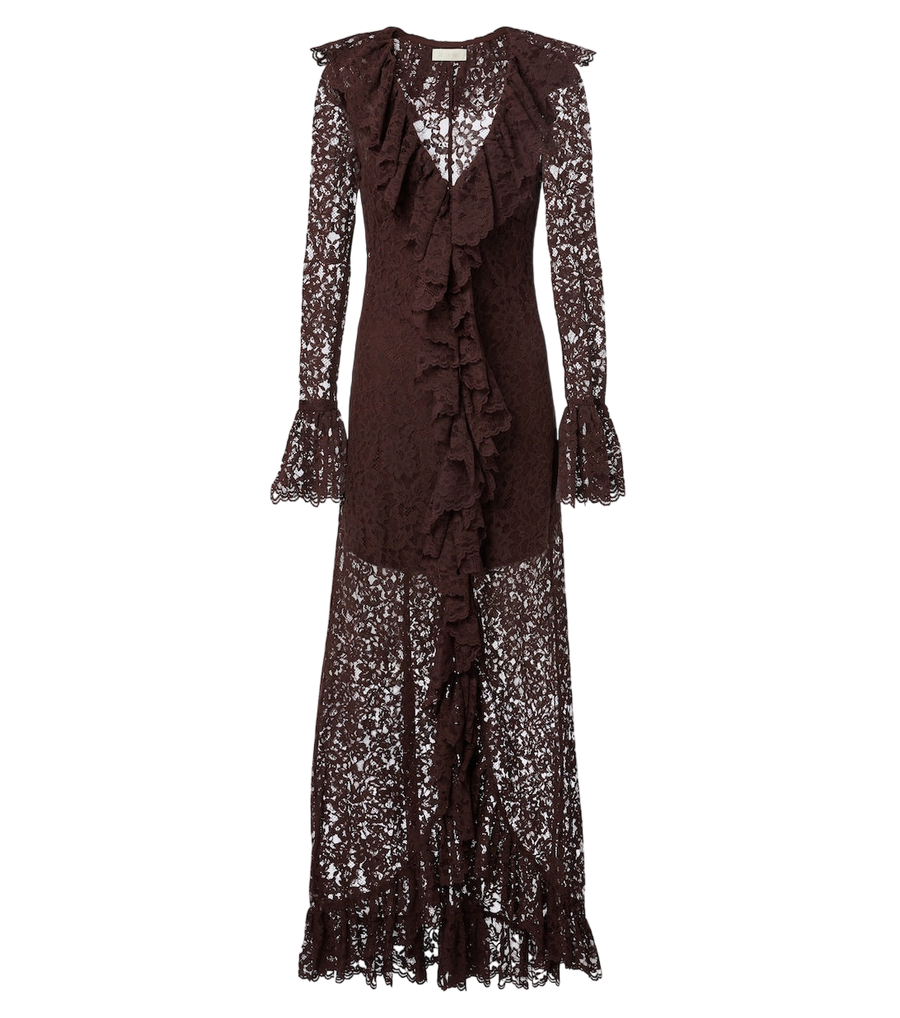 De La Vali Clementina asymmetric lace maxi dress