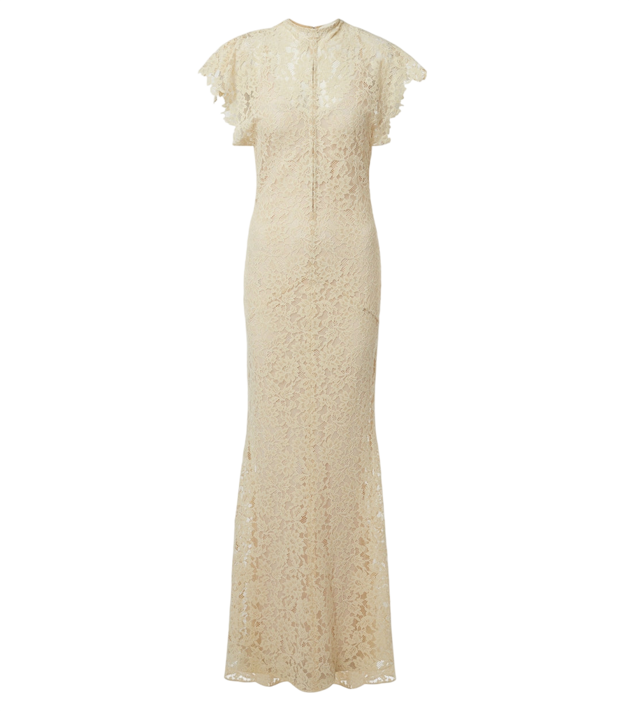 Robe longue en dentelle mélangée de coton à découpes Laia de De La Vali