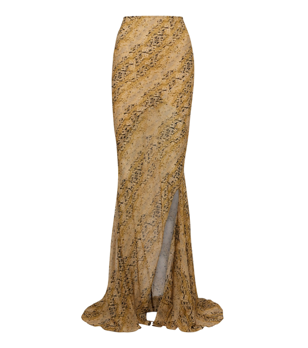 De La Vali Oryx snake-print georgette maxi skirt