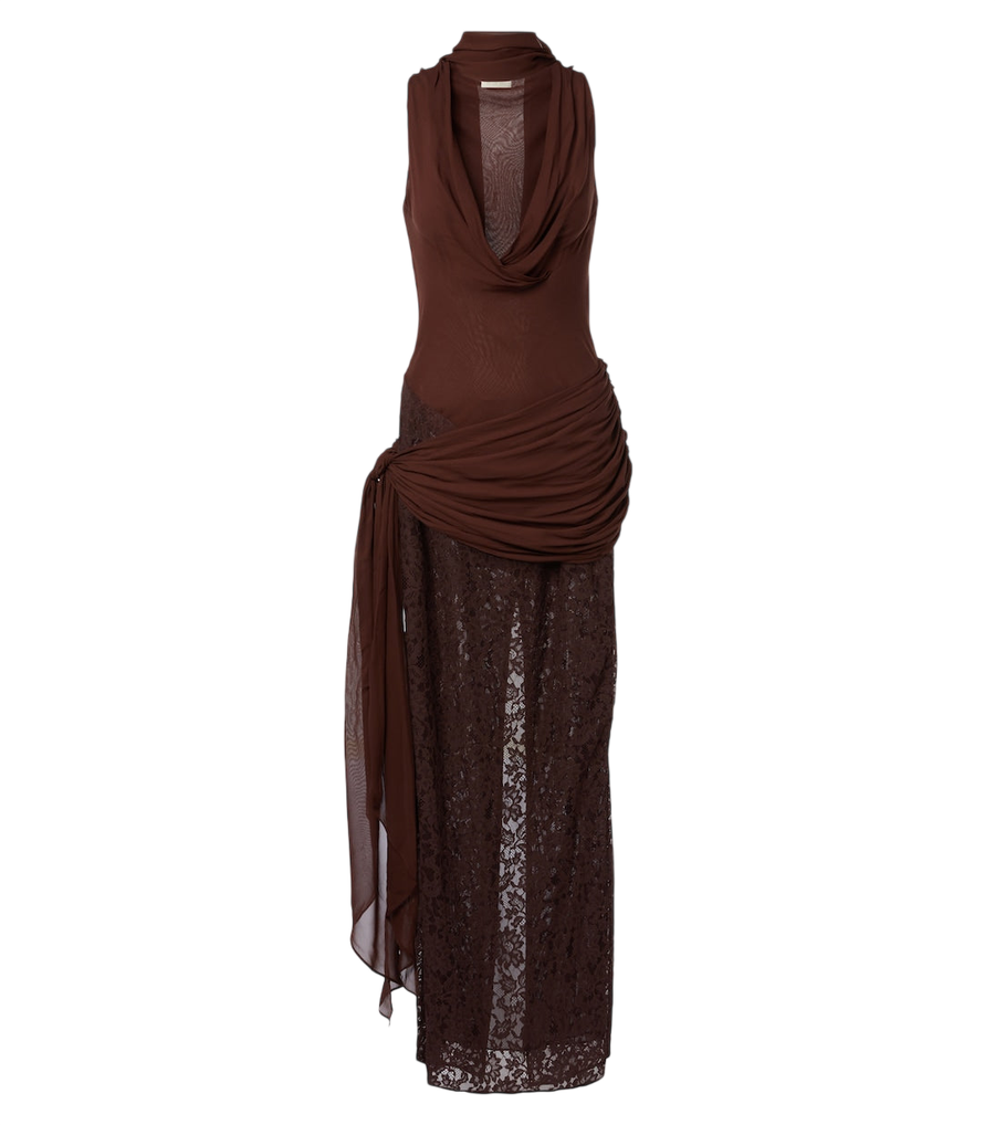 De La Vali Rosa georgette and lace maxi dress