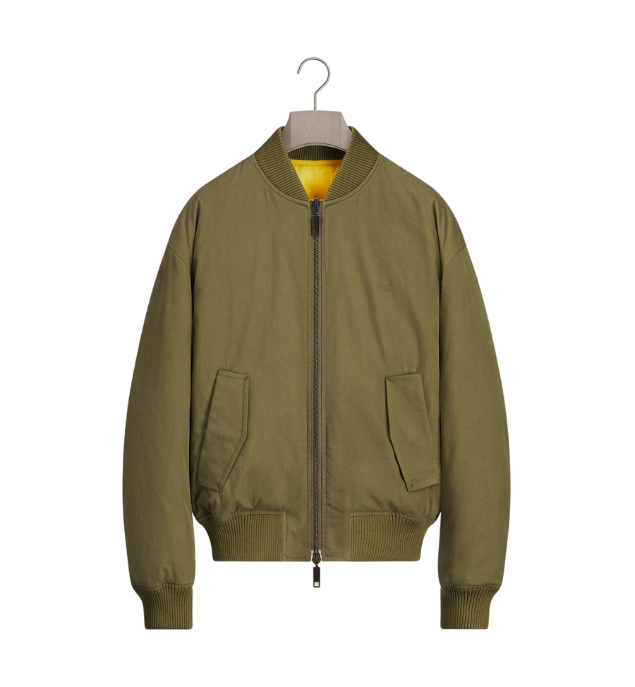 Dior Book Cover Reversible Down Bomber Jacket — Green Cotton Blend