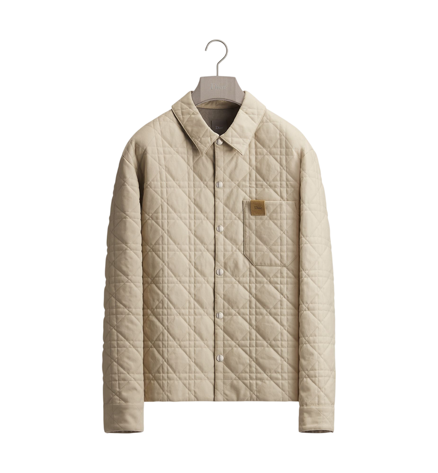 Dior Cannage Overshirt with Leather Dior Patch — Beige Cotton