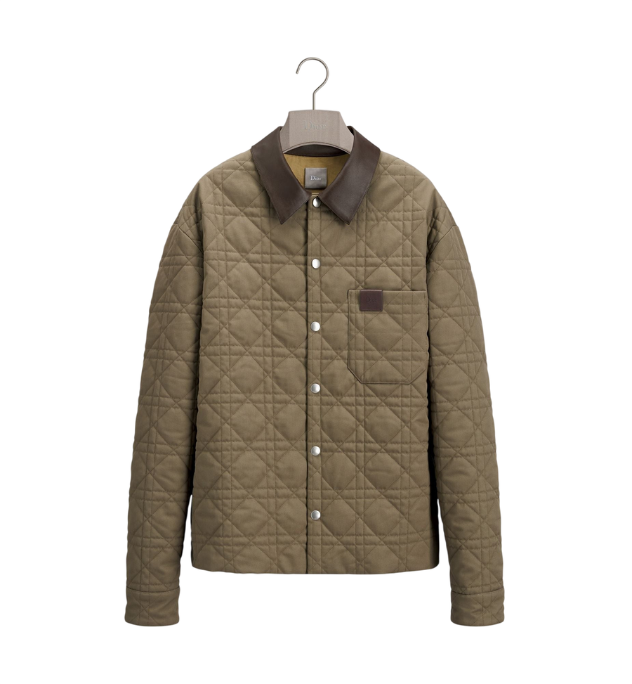 Dior Cannage Overshirt with Leather Dior Patch — Deep Beige Cotton Twill