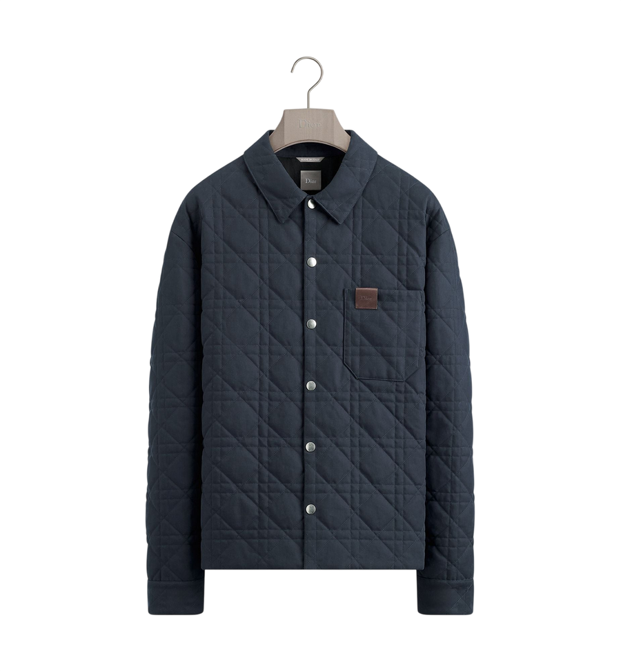 Dior Cannage Overshirt with Leather Dior Patch — Navy Blue Cotton