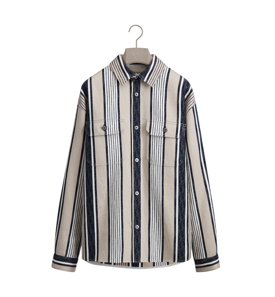 Dior Dioriviera Dior Oblique Sun Stripes Overshirt — Gray and Blue Cotton and Silk