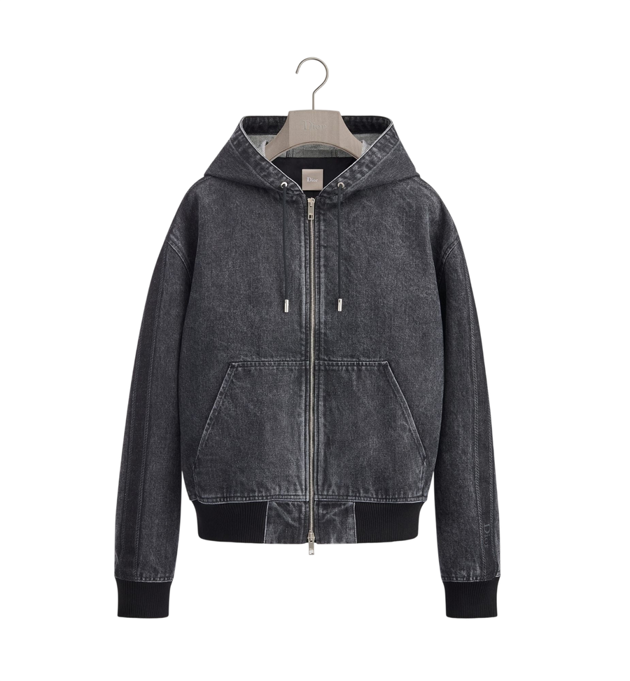 Dior Hooded Jacket with Dior Band — Deep Gray Cotton Twill