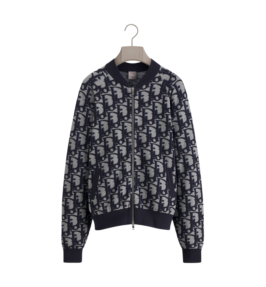 Dior Oblique Bomber Jacket — Blue Cotton-Wool-Silk Jacquard