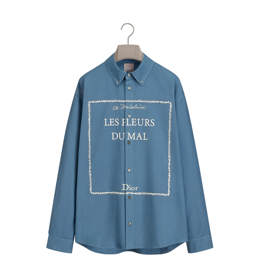 Dior Overshirt with Book Cover embroidery — Blue and White Cotton