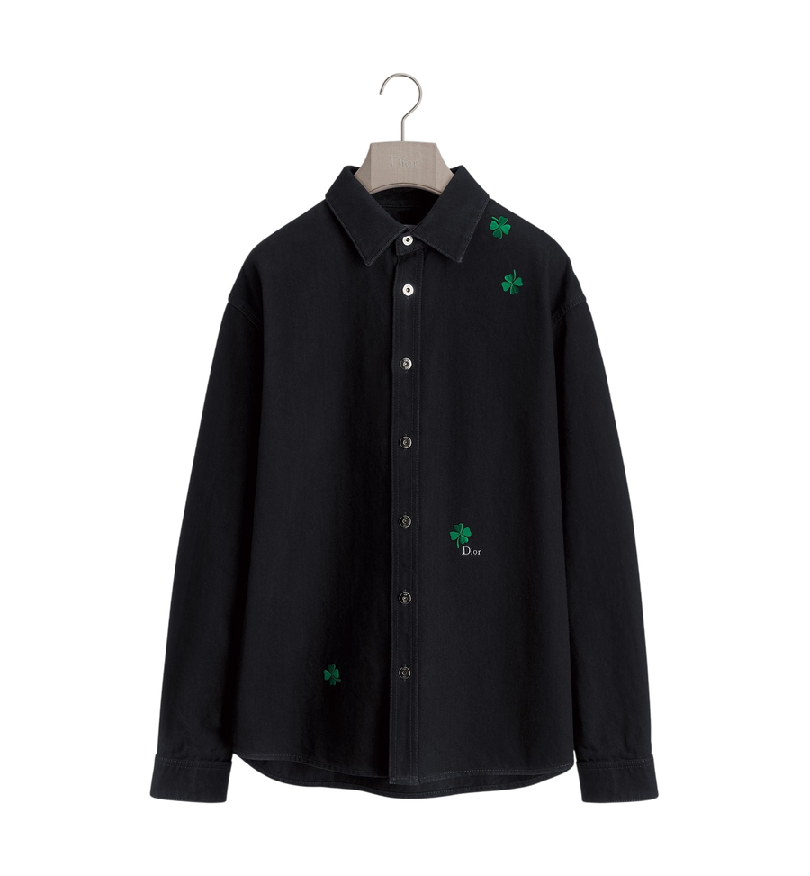 Dior Overshirt with Dior Clover Embroidery — Black Cotton Twill